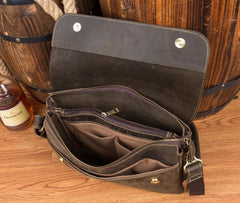 Black Leather 10 inches Mens Casual Messenger Bag Shoulder Bags for Men - imessengerbags