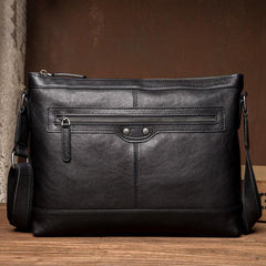 Cool Black Leather Mens Postman Bag Messenger Bags Side Bag Courier Bags for Men - imessengerbags
