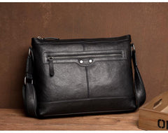 Cool Black Leather Mens Postman Bag Messenger Bags Side Bag Courier Bags for Men - imessengerbags