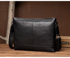 Cool Black Leather Mens Postman Bag Messenger Bags Side Bag Courier Bags for Men - imessengerbags