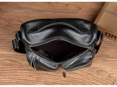 Black Leather 10 inches Mens Small Messenger Bag Black Side Bag Courier Bag Postman Bag for Men
