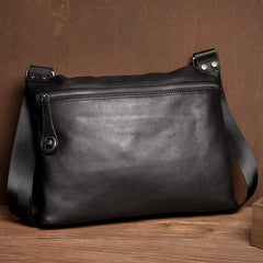 Fashion Black Leather 10 inches Mens Courier Bag Messenger Bags Postman Bag for Men