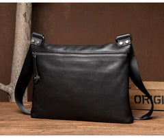 Fashion Black Leather 10 inches Mens Courier Bag Messenger Bags Postman Bag for Men