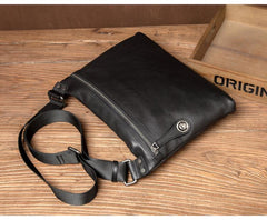 Fashion Black Leather 10 inches Mens Courier Bag Messenger Bags Postman Bag for Men