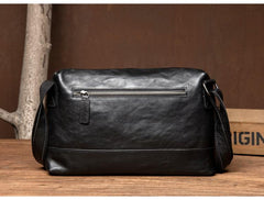 Cool Black Leather 10 inches Mens Messenger Bags Small Courier Bags Postman Bag for Men - imessengerbags