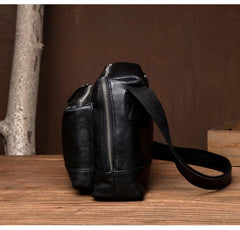 Cool Black Leather 10 inches Mens Messenger Bags Small Courier Bags Postman Bag for Men - imessengerbags