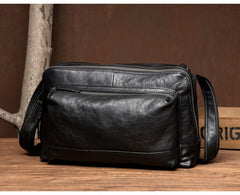 Cool Black Leather 10 inches Mens Messenger Bags Small Courier Bags Postman Bag for Men