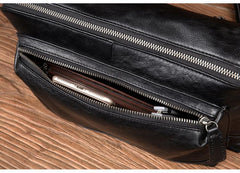 Cool Black Leather 10 inches Mens Messenger Bags Small Courier Bags Postman Bag for Men