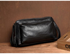 Cool Black Leather 10 inches Mens Messenger Bags Small Courier Bags Postman Bag for Men - imessengerbags