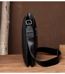 Black Leather 10 inches Mens Small Vertical Messenger Bags Postman Bags Courier Bag for Men - imessengerbags