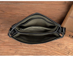 Black Leather 10 inches Mens Small Vertical Messenger Bags Postman Bags Courier Bag for Men - imessengerbags