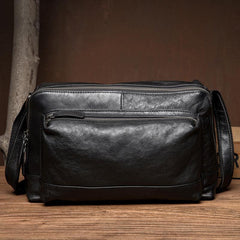 Cool Black Leather 10 inches Mens Messenger Bags Small Courier Bags Postman Bag for Men - imessengerbags