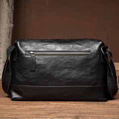 Cool Black Leather 10 inches Mens Messenger Bags Small Courier Bags Postman Bag for Men - imessengerbags