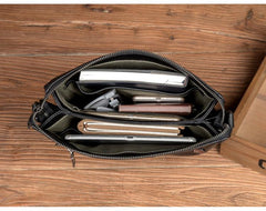 Black Leather 10 inches Mens Small Vertical Messenger Bags Postman Bags Courier Bag for Men - imessengerbags