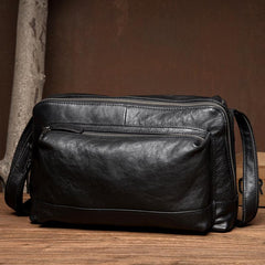 Cool Black Leather 10 inches Mens Messenger Bags Small Courier Bags Postman Bag for Men