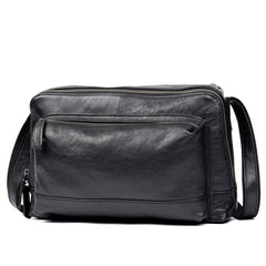 Cool Black Leather 10 inches Mens Messenger Bags Small Courier Bags Postman Bag for Men - imessengerbags