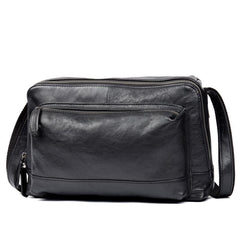 Cool Black Leather 10 inches Mens Messenger Bags Small Courier Bags Postman Bag for Men