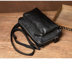 Cool Black Leather 10 inches Mens Messenger Bags Small Courier Bags Postman Bag for Men