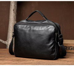 Cool Black Leather 11 inches Mens Small Messenger Bags Courier Bag Shoulder Briefcase for Men