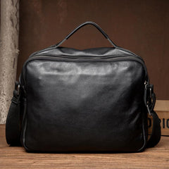 Cool Black Leather 11 inches Mens Small Messenger Bags Courier Bag Shoulder Briefcase for Men