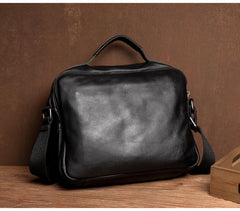 Cool Black Leather 11 inches Mens Small Messenger Bags Courier Bag Shoulder Briefcase for Men