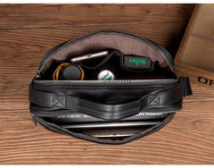 Cool Black Leather 11 inches Mens Small Messenger Bags Courier Bag Shoulder Briefcase for Men - imessengerbags