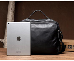 Cool Black Leather 11 inches Mens Small Messenger Bags Courier Bag Shoulder Briefcase for Men - imessengerbags