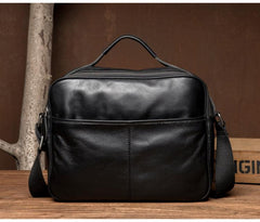 Cool Black Leather 11 inches Mens Small Messenger Bags Courier Bag Shoulder Briefcase for Men - imessengerbags