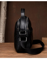 Cool Black Leather 11 inches Mens Small Messenger Bags Courier Bag Shoulder Briefcase for Men