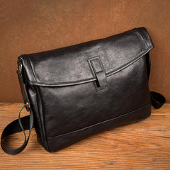Fashion Black Leather 12 inches Mens Small Courier Bag Messenger Bags Postman Bag for Men - imessengerbags
