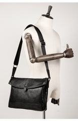 Fashion Black Leather 12 inches Mens Small Courier Bag Messenger Bags Postman Bag for Men - imessengerbags
