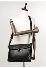 Fashion Black Leather 12 inches Mens Small Courier Bag Messenger Bags Postman Bag for Men - imessengerbags