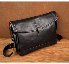 Fashion Black Leather 12 inches Mens Small Courier Bag Messenger Bags Postman Bag for Men - imessengerbags