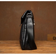 Fashion Black Leather 12 inches Mens Small Courier Bag Messenger Bags Postman Bag for Men - imessengerbags