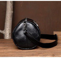Fashion Black Leather Mens Barrel Messenger Bag Bucket Courier Bag Postman Bags for Men