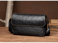 Fashion Black Leather 8 inches Mens Small Postman Bag Black Messenger Bags Courier Bags for Men - imessengerbags