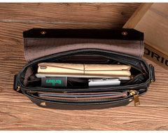 Fashion Black Leather 8 inches Mens Small Postman Bag Black Messenger Bags Courier Bags for Men - imessengerbags