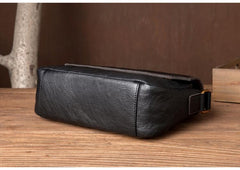 Fashion Black Leather 8 inches Mens Small Postman Bag Black Messenger Bags Courier Bags for Men - imessengerbags