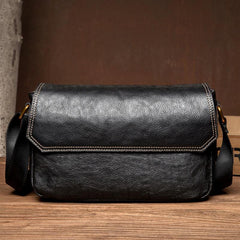 Fashion Black Leather 8 inches Mens Small Postman Bag Black Messenger Bags Courier Bags for Men - imessengerbags