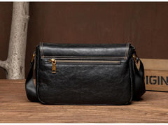Fashion Black Leather 8 inches Mens Small Postman Bag Black Messenger Bags Courier Bags for Men - imessengerbags
