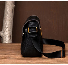 Fashion Black Leather 8 inches Mens Small Postman Bag Black Messenger Bags Courier Bags for Men - imessengerbags