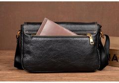 Fashion Black Leather 8 inches Mens Small Postman Bag Black Messenger Bags Courier Bags for Men - imessengerbags