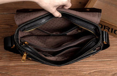 Fashion Black Leather 8 inches Mens Small Postman Bag Black Messenger Bags Courier Bags for Men - imessengerbags