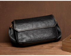 Fashion Black Leather 8 inches Mens Small Postman Bag Black Messenger Bags Courier Bags for Men - imessengerbags
