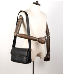 Fashion Black Leather 8 inches Mens Small Postman Bag Black Messenger Bags Courier Bags for Men - imessengerbags