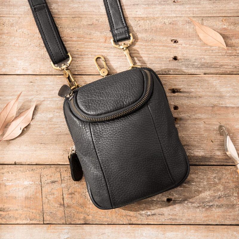 Black Leather Belt Pouch Mens Waist Bag Shoulder Bag for Men - imessengerbags