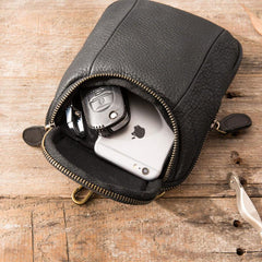 Black Leather Belt Pouch Mens Waist Bag Shoulder Bag for Men - imessengerbags