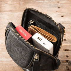 Black Leather Belt Pouch Mens Waist Bag Shoulder Bag for Men - imessengerbags