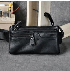 Black Leather Fanny Pack Mens Waist Bag Hip Pack Belt Bag for Men - imessengerbags