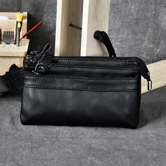 Black Leather Fanny Pack Mens Waist Bag Hip Pack Belt Bag for Men - imessengerbags